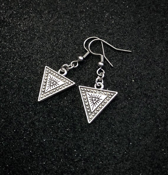 Triangle Earrings, Witch Earrings, Gothic Earrings, Geometric Jewelry, Silver Earrings, Witchy Jewelry, Gothic Jewelry