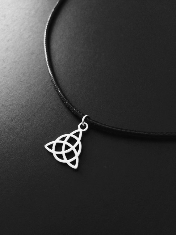 New Black Leather Choker Necklace with Infinity Celtic Knot Charm UK Seller
