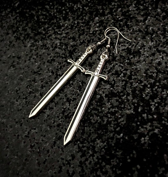 Silver Sword Earrings Sword Jewelry Gothic Jewelry Grunge Earrings Silver Swords Medieval Swords Claymore Long Sword