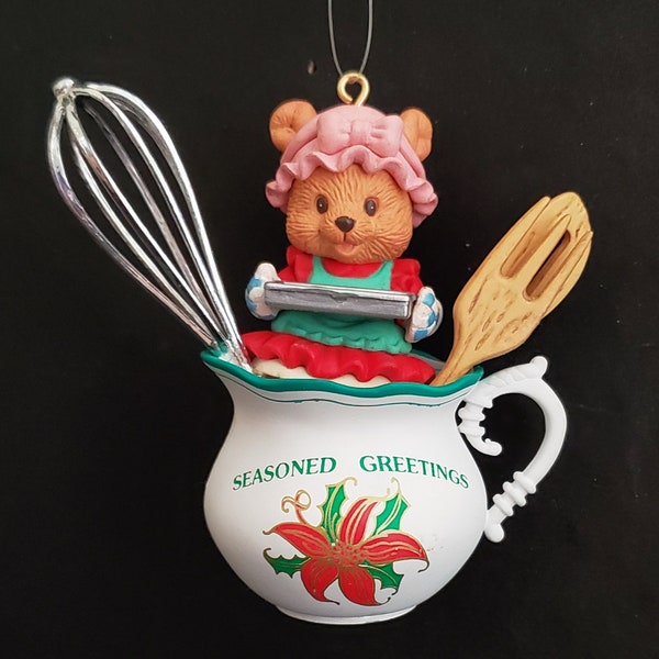 Enesco Seasoned With Love Christmas Tree Ornament Vintage 1994 - Lustre Fame - Bear Ornament - Bear Baking Cookies - Enesco - Treasury