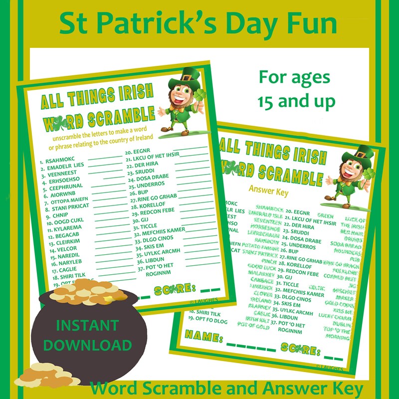 St Patricks Day Word Scramble - Etsy