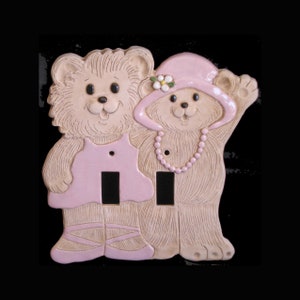 Dress Up Ballerina Bear Duo Double Toggle Wall Light Switch Plate Cover Pink Baby Girl Toddler Tween Home Decor Vintage Handcrafted