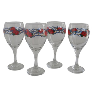 NEW Elegant Floral Goblets - Christmas Poinsettia Goblets - Elegant Holiday Glassware - Vintage Poinsettia Glassware - Christmas Stemware