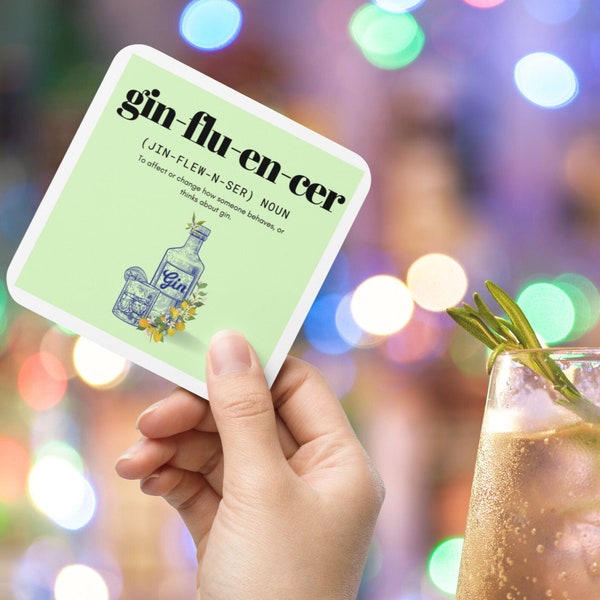 The Ginfluencer Cork Back Gin Coaster is Here! Gin Coasters for Gin Lovers Clever Bar Humour Funny Gin Quotes Gin Bar Accessories  Barware