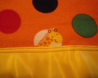 Safari Animal Flannel Receiving Blanket. Yellow Satin Binding, Lion stitched in center, Receiving Blanket, Baby Blanket, Free Shipping