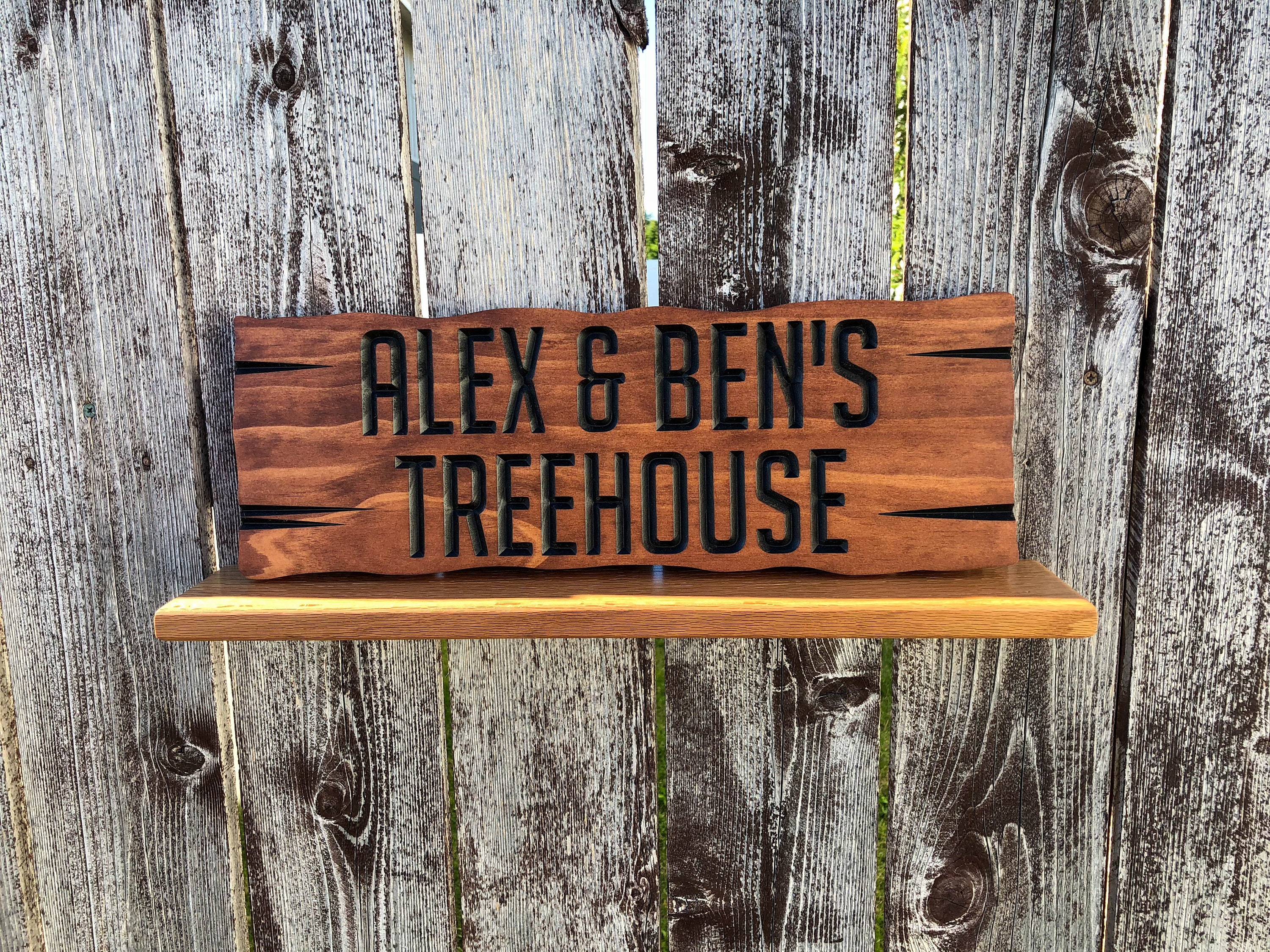 Personalized Treehouse Sign Playhouse Sign Treehouse Custom Wood Sign Outdoor Custom Carved Sign Tree Fort Sign Carved Wood Sign Kids Sign