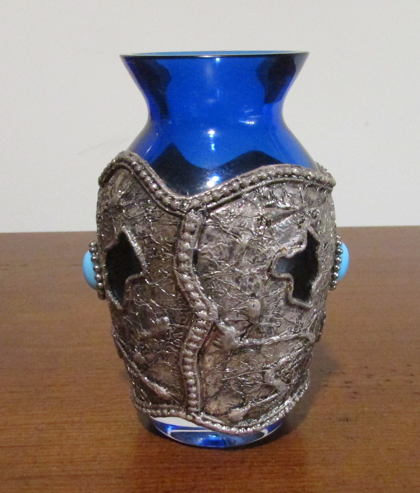 Turkish Blue Glass Metal Enclosed Vase Etsy