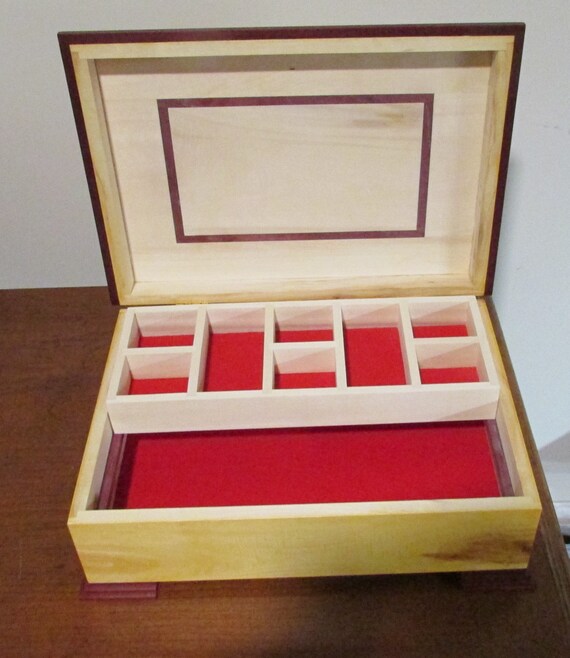 Handcrafted Two Color Wood Jewelry Box Gem