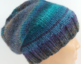 Hat Knitted Chunky Wool Multicolour, Winter Hat,Slouchy Beanie, Gift,Colored Hat ,ready to ship