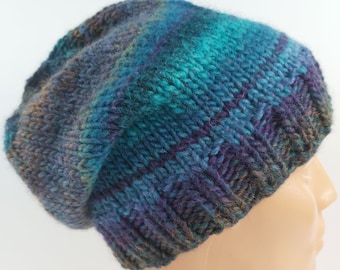 Hat Knitted Chunky Wool Multicolour, Winter Hat,Slouchy Beanie, Gift,Colored Hat ,ready to ship