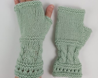 Knitted  Wool Fingerless Gloves with Cables Mittens Long Arm Warmers  Women Fingerless Wrist Warmers Gloves Knitted gloves Handmade
