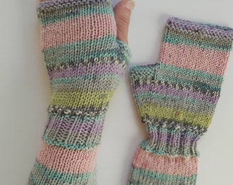 Women Fingerless gloves Mittens Long Arm Warmers  Women Fingerless Wrist Multicolored gloves Knitted gloves Ready to ship