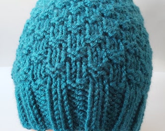 Hat knitted chunky blue wool, winter hat,slouchy beanie, Christmas gift,colored hats ,ready to ship