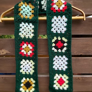 Crochet Scarf  Granny Squares Afghan Scarf  Handmade Scarf  Granny Squares Crochet vegan scarf Crochet Granny Squares Scarves