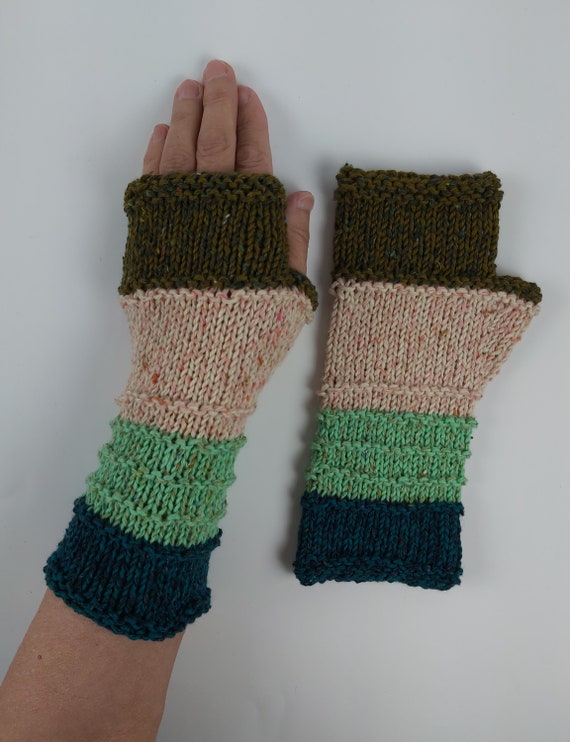 Merino Wool Fingerless Gloves Mittens Long Arm Warmers Women Wrist Warmers  Multicolored Gloves Knitted Gloves Handmade Gloves Ready to Ship 