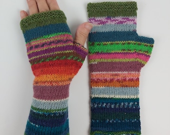 Wool Fingerless Gloves Mittens Long Arm Warmers  Women Fingerless Gloves Wrist Multicolored Gloves Knitted Gloves Handmade  Ready to ship
