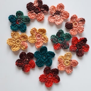 Crochet set of 16 flowers applique Crochet motif Tiny flowers Colorful flowers embellishments