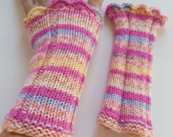 Knitted Multicolor Wrist Warmers Womens gloves Arm warmers Vegan gloves Ready to ship