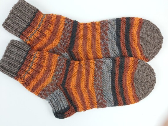 EU Size 42-43 Handknitted Thick Wool Socks Striped Socks Ready to ship