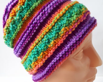 Woman handmade colored acrylic slouchy Winter hat Ready to ship