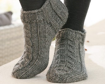 Hand Knit Wool Slipper Socks With Cables Knit Indoor socks  Socks for Sleep Short wool socks for men or women