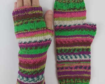 Wool Fingerless Gloves Mittens Long Arm Warmers  Women Fingerless Gloves Wrist Multicolored Gloves Knitted Gloves Handmade  Ready to ship