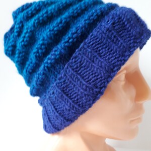 Men’s knitted blue hat Slouchy Beanie Teenager Chunky Beanie Knit Hat winter Baggy Hat Teen Boyfriend Knit winter hat