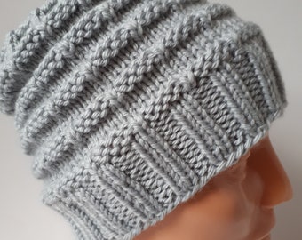 Merino wool grey slouchy Winter hat Knitted Slouchy Beanie Teenager Chunky soft Beanie Knit Hat winter Baggy Hat Teen Girls