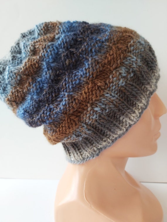 Handmade Chunky Knit Beanie Multicolor Tan Gray Winter Fall Handcrafted Hat Hand Knit Multicolor Beanie: Chunky Boho Winter Cap - Etsy main image 3