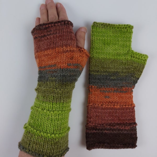 Women Knitted Fingerless Gloves Mittens Long Arm Warmers Wrist Warmers Multicolored Gloves Knitted Gloves Vegan Gloves  Ready to ship