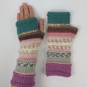 Wool Fingerless Gloves Mittens Long Arm Warmers  Women Fingerless Wrist Multicolored Gloves Knitted Gloves Handmade  Ready to ship