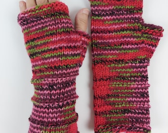 Wool Fingerless Gloves Mittens Long Arm Warmers  Women Wrist Warmers Multicolored Gloves Knitted Gloves Handmade Gloves Ready to ship