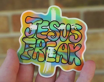 Jesus Freak | BESTSELLER!! | Cross | Holographic Sticker | Christian Sticker | Colorful | Rainbow | Abstract | Sun & Weather Proof