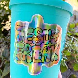 Jesus Freak BESTSELLER Cross Holographic Sticker Christian Sticker Colorful Rainbow Abstract Sun & Weather Proof image 2