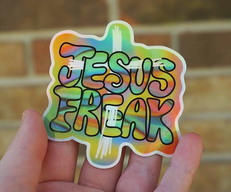 Jesus Freak BESTSELLER Cross Holographic Sticker Christian Sticker Colorful Rainbow Abstract Sun & Weather Proof image 1