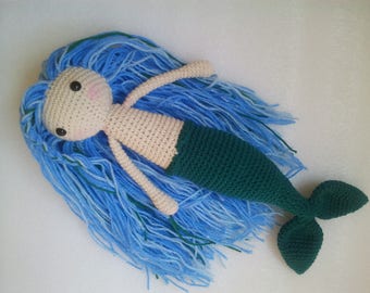 Mermaid doll, Crochet mermaid doll, Mermaid toy, Nursery Decor,  Ocean creature, Mermaid Plushie, Stuffed mermaid, Plush Toy, Green bluе