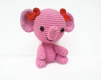 Gehaakte roze olifant knuffel: knuffel amigurumi, babykamerdecoratie