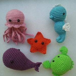 Sea Creature, Set 5 sea animals, Crochet sea animals, Sea decor, Seahorse, Jellyfish, Whale, Crab, Starfish, Nursery decor, Under the sea
