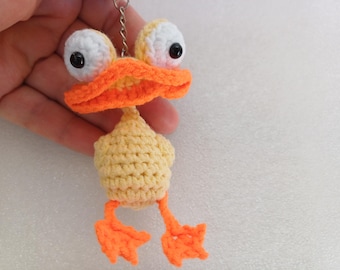 Crochet Duck Keychain: Handmade Animal Keyring Bag Charm