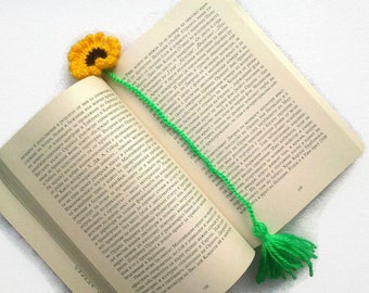 Marcador, Marcador de ganchillo, Marcador girasol, Marcador floral, Regalo Book Lover, Regalo del profesor, Accesorios de lectura, Marcador único