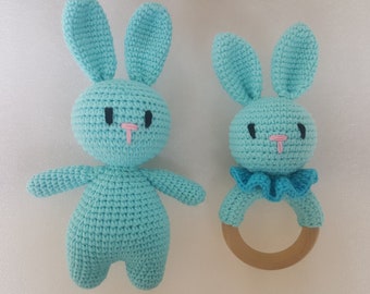 Mignon Crochet Bunny Set Lapin Hochet Lapin Jouet Baby Shower Cadeau Bébé Cadeau Mignon cadeau bébé