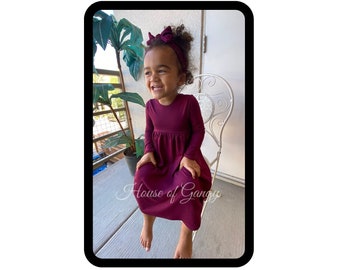 18 Month - Girls 6 **Burgundy//Black//Dark Green** High Neck, Low Back, Knee Length,  Optional Sleeve Length, Headwear