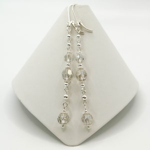 Sterling Silver Earrings, Swarovski Crystal, Dangle Earrings, 925 Sterling Silver, Crystal Jewelry, Champagne Beads