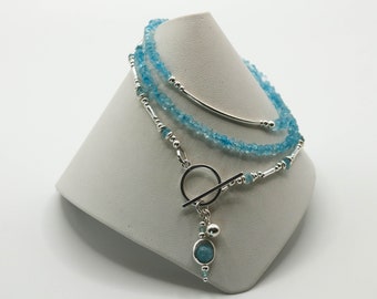 Sky Blue Topaz Bracelet, Silver Wrap Bracelet, Trendy Jewelry, Gemstone Jewelry, December Birthstone, Convertible