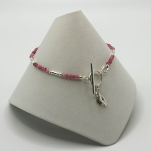 Pink Tourmaline Bracelet: Dainty Sterling Silver October Birthstone