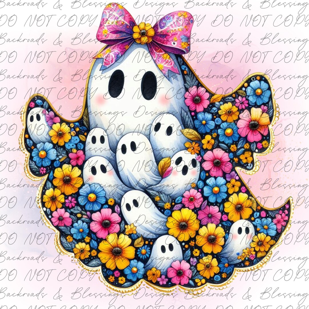 Pastel Halloween Ghost Clipart: Whimsical Floral PNG (digital Download ...