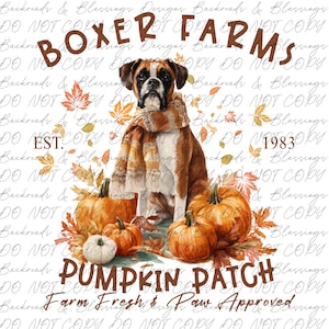 Boxer Dog Pumpkin Patch PNG, Fall Farm Dog Sublimation Design, Autumn (Digital Download Only)