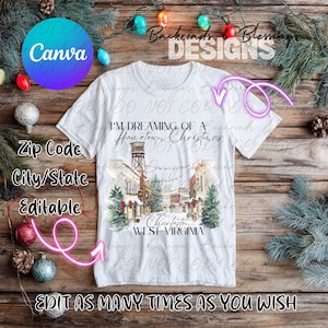 Custom Hometown Christmas PNG, Snowy Small Town Winter Sublimation & DTF Transfer Design, Canva Template (Digital Download Only)