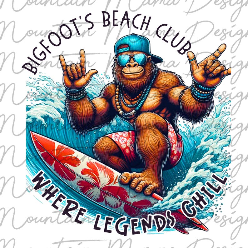 Sasquatch Surfer Dude PNG: Beach Bigfoot Digital Download - Etsy
