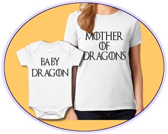 Mother of Dragons Baby Dragon Game of Thrones Mom and Baby Set Outfit,